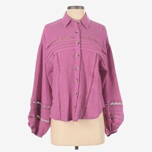 Free‎ People Electra Blouse Size S Embellished Sequined Pink Boho OB938708 NEW